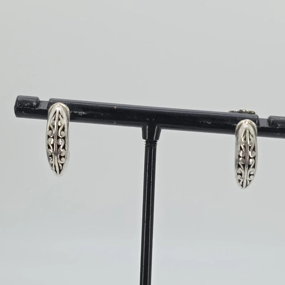 BRIGHTON Drop Hook Earrings Open Scrollwork Dangle Silver Plate ⅝